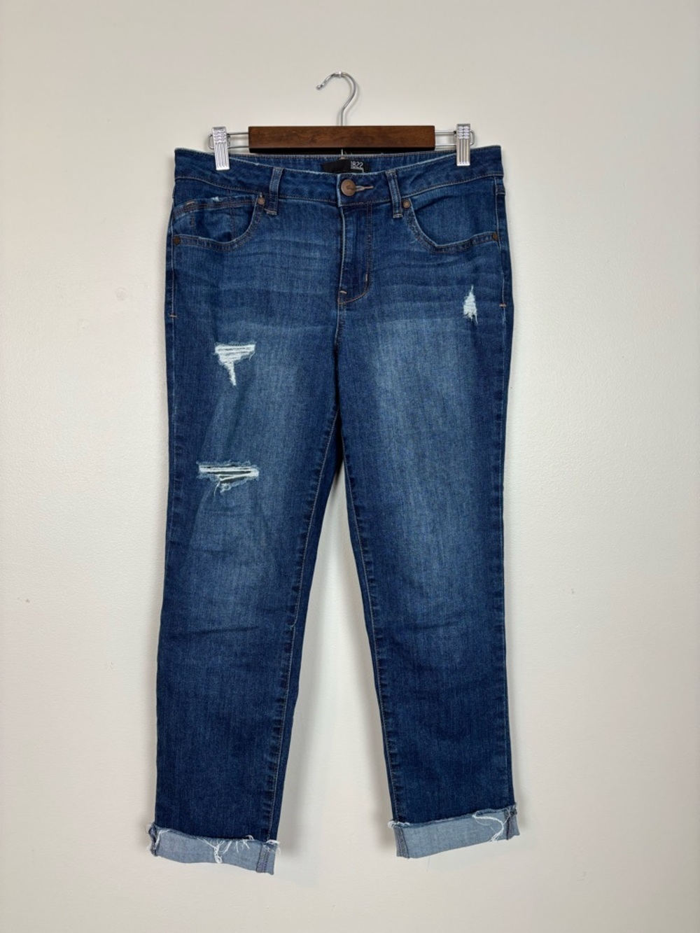 1822 Denim Jeans Womens 10 Distressed Rolled Hem Ankle‎ Mid Rise Stretch in Blue